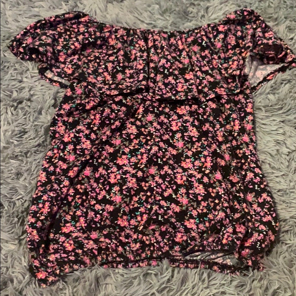floral off the shoulder top.